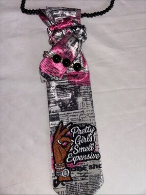 Hand Crafted Pink, Black & White Novelty Neck Tie